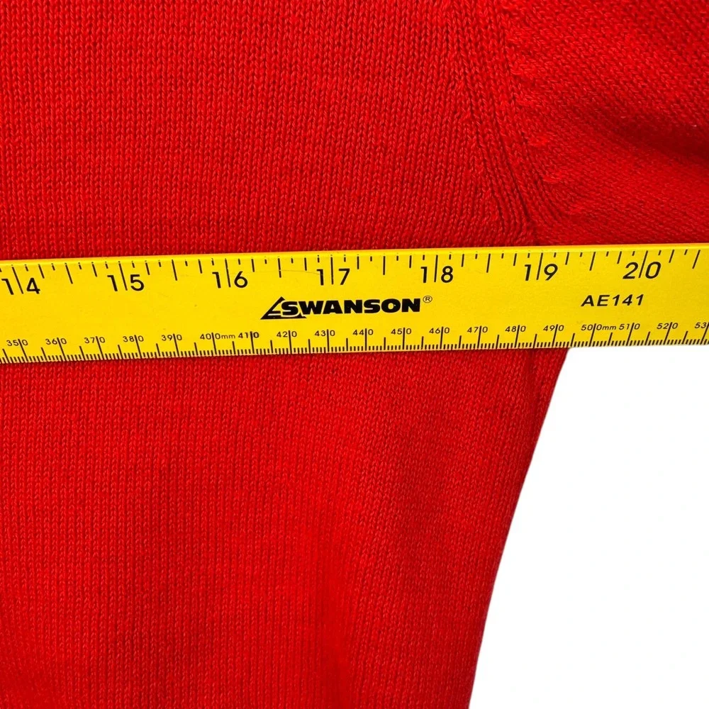 J. Crew Sweater M Red Cotton‎ Ruffle Cuff Long Sleeve Crew Neck